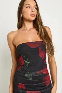 boohoo Robe bustier longue fleurie en mesh<Femme Robes|Robe Invitée Mariage
