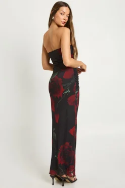 boohoo Robe bustier longue fleurie en mesh<Femme Robes|Robe Invitée Mariage