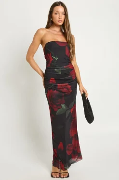 boohoo Robe bustier longue fleurie en mesh<Femme Robes|Robe Invitée Mariage