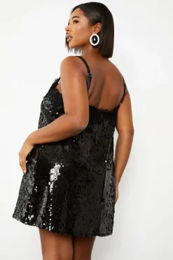 boohoo Robe Caraco Grande Taille À Sequins Avec Finitions En Dentelle<Femme Satin Et Dentelle|Robes