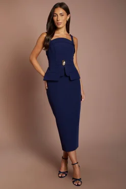Robe Ceinturée Sans Manches À Détail Péplum