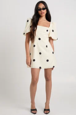 boohoo Robe chemise ample à pois effet lin<Femme Pois|Robes