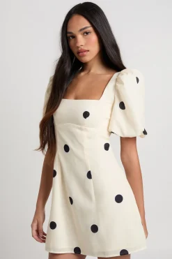 boohoo Robe chemise ample à pois effet lin<Femme Pois|Robes