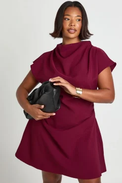 Robe chemise asymétrique ruchée à manches cap en taille plus