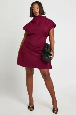 Robe chemise asymétrique ruchée à manches cap en taille plus