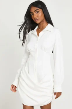 boohoo Robe Chemise Boutonnée Avec Détail Drapé<Femme Robes À Manches Longues|Robes