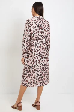 Robe Chemise Boutonnée à Col Imprimé Léopard