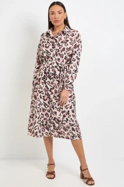 Robe Chemise Boutonnée à Col Imprimé Léopard