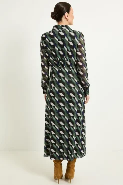 Wallis Robe Chemise Boutonnée En Maille Géométrique<Femme Robes Mi-Longues|Robes À Manches Longues