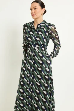 Wallis Robe Chemise Boutonnée En Maille Géométrique<Femme Robes Mi-Longues|Robes À Manches Longues