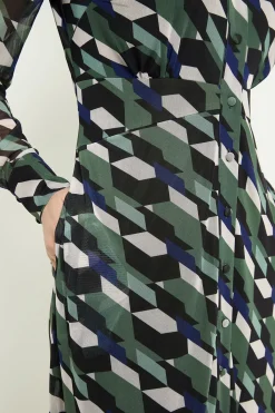 Wallis Robe Chemise Boutonnée En Maille Géométrique<Femme Robes Mi-Longues|Robes À Manches Longues