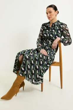 Wallis Robe Chemise Boutonnée En Maille Géométrique<Femme Robes Mi-Longues|Robes À Manches Longues