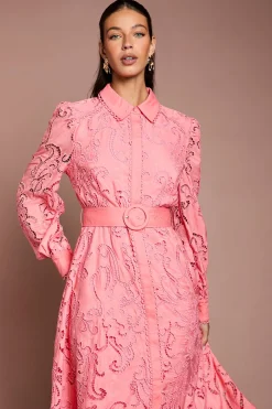 Coast Robe Chemise Brodée Ajourée Avec Ceinture<Femme Robes Mi-Longues|Robes À Manches Longues