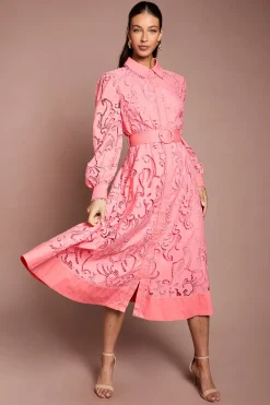 Coast Robe Chemise Brodée Ajourée Avec Ceinture<Femme Robes Mi-Longues|Robes À Manches Longues