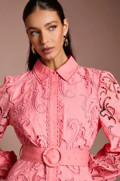 Coast Robe Chemise Brodée Ajourée Avec Ceinture<Femme Robes Mi-Longues|Robes À Manches Longues