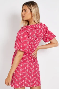 Robe Chemise Brodée À Manches Bouffantes Avec Ceinture