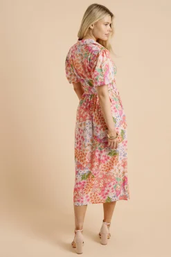 Robe Chemise À Ceinture Avec Manches Bouffantes Et Motif Floral Patchwork