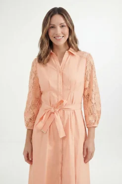 Wallis Robe Chemise Ceinturée En Coton Avec Dentelle Petite<Femme Robes Mi-Longues|Satin Et Dentelle