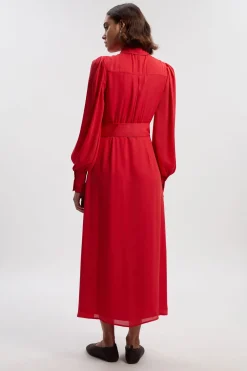Robe Chemise Ceinturée en Georgette Tissée Petite Taille