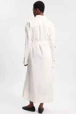 KarenMillen Robe chemise ceinturée en lin et viscose tissé<Femme Robes Mi-Longues|Robes À Manches Longues