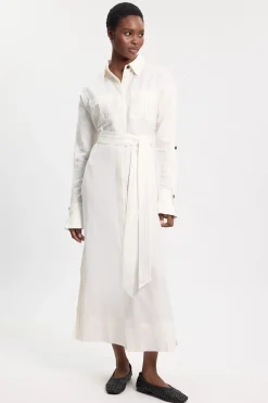 KarenMillen Robe chemise ceinturée en lin et viscose tissé<Femme Robes Mi-Longues|Robes À Manches Longues