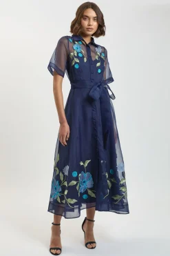 KarenMillen Robe Chemise Ceinturée En Organdi Avec Broderie Détaillée<Femme Robes Chemise|Toutes Les Robes