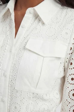 KarenMillen Robe Chemise Cintrée En Broderie Anglaise Coton Petite<Femme Robes Mi-Longues|Robes À Manches Longues