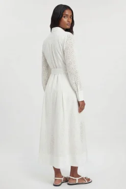 KarenMillen Robe Chemise Cintrée En Broderie Anglaise Coton Petite<Femme Robes Mi-Longues|Robes À Manches Longues