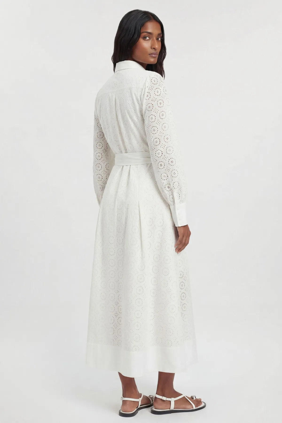 KarenMillen Robe Chemise Cintrée En Broderie Anglaise Coton Petite<Femme Robes Mi-Longues|Robes À Manches Longues