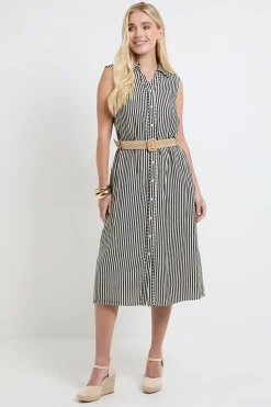 Robe Chemise Cintrée À Rayures D'été Petite