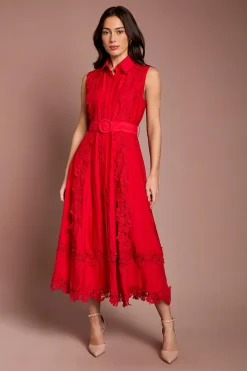 Robe Chemise Cintrée Sans Manches À Panneaux De Dentelle