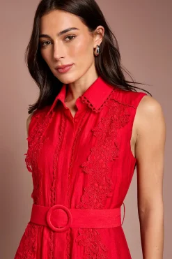 Robe Chemise Cintrée Sans Manches À Panneaux De Dentelle