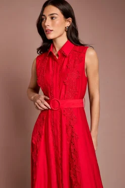 Robe Chemise Cintrée Sans Manches À Panneaux De Dentelle