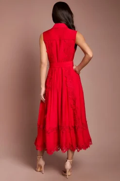 Robe Chemise Cintrée Sans Manches À Panneaux De Dentelle