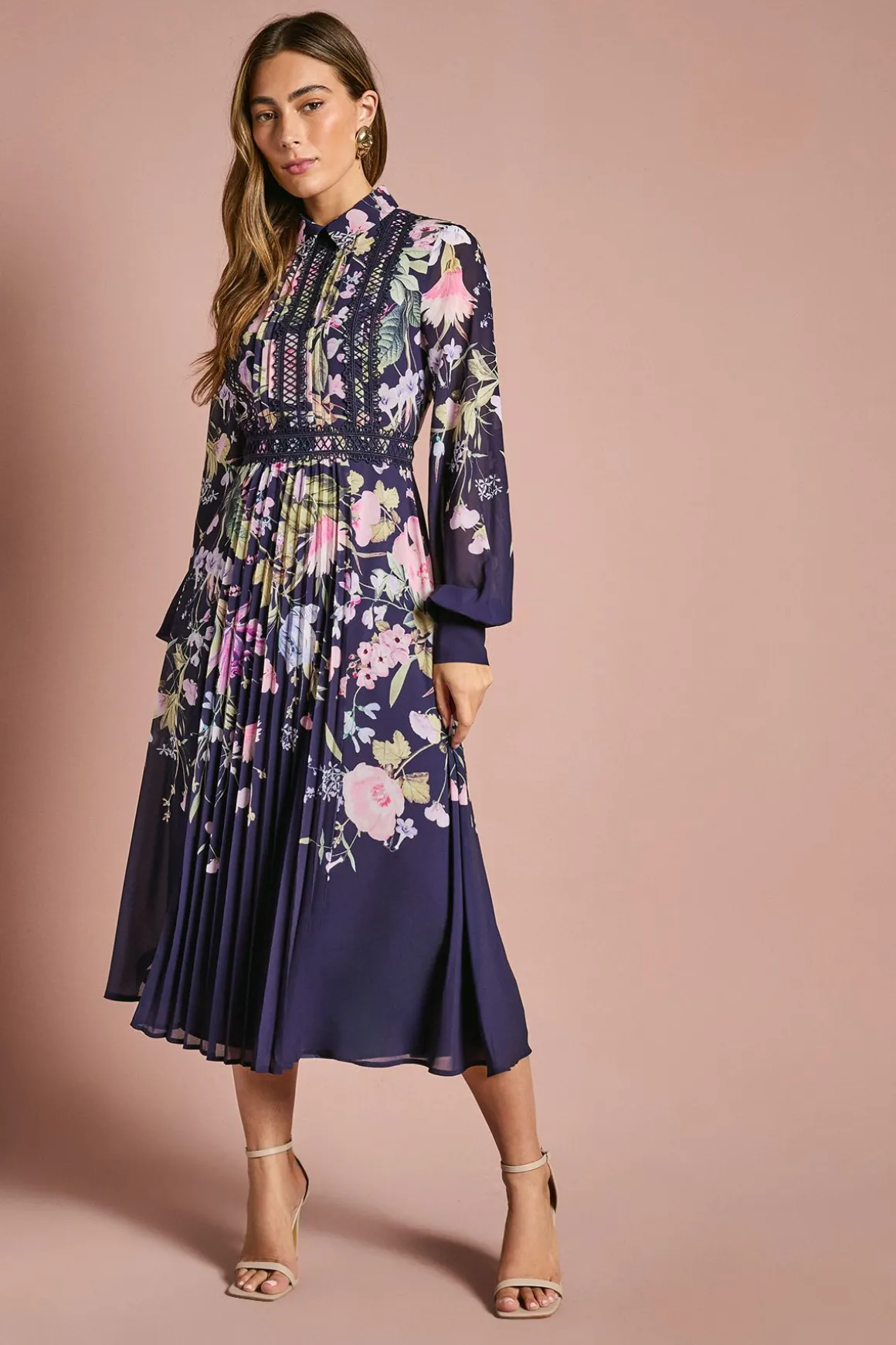 Robe Chemise à Col avec Imprimé Placé
