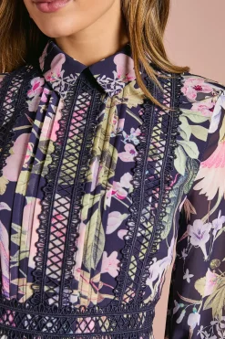 Robe Chemise à Col avec Imprimé Placé
