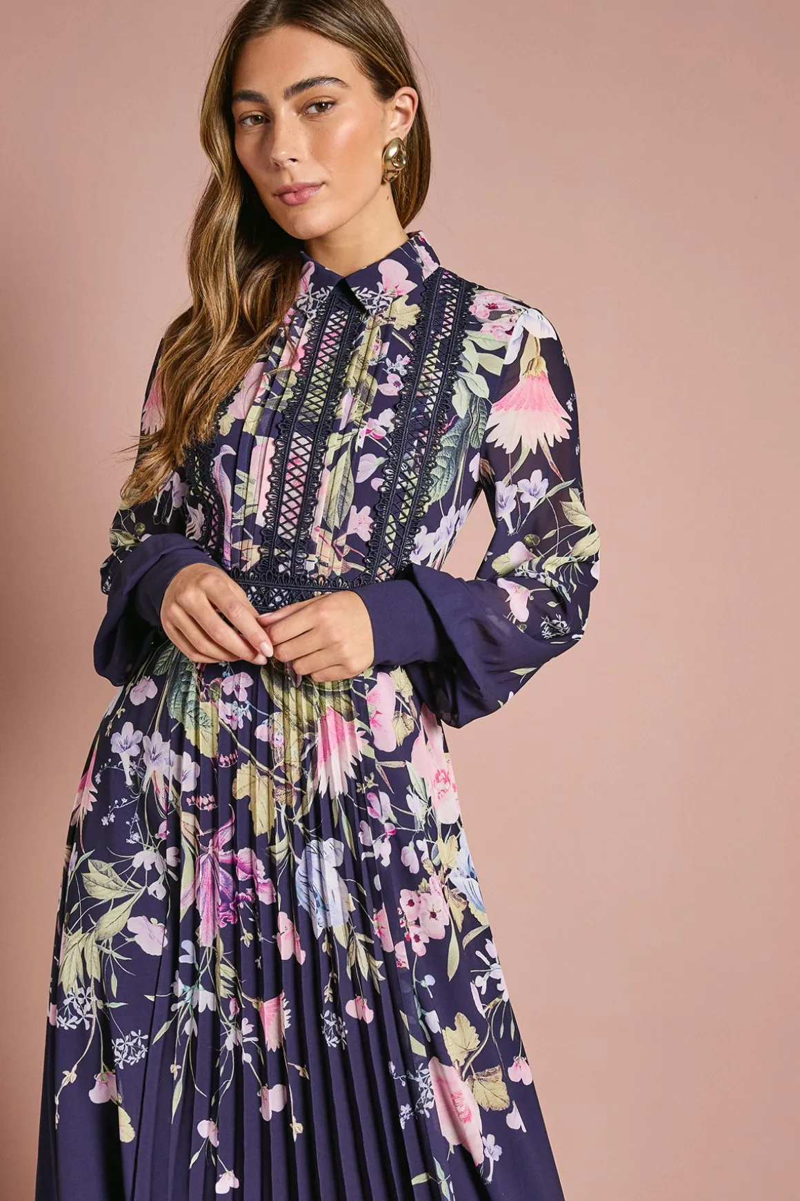 Robe Chemise à Col avec Imprimé Placé
