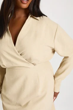 Robe Chemise Croisée À Col Effet Pêche Grande Taille