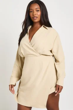 Robe Chemise Croisée À Col Effet Pêche Grande Taille