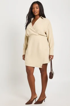 Robe Chemise Croisée À Col Effet Pêche Grande Taille