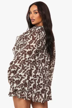 Robe chemise droite à nouer sur le devant à volants floraux Plus