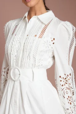 Robe Chemise À Détails De Dentelle Étagée