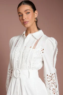 Robe Chemise À Détails De Dentelle Étagée
