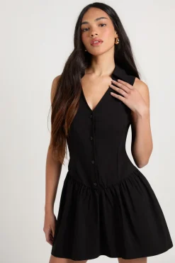 Robe Chemise en Bengaline à Boutonnage et Ourlet à Volants