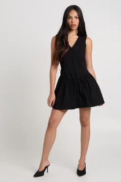 Robe Chemise en Bengaline à Boutonnage et Ourlet à Volants