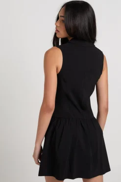 Robe Chemise en Bengaline à Boutonnage et Ourlet à Volants