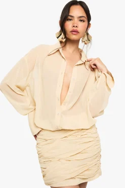 Robe chemise en chiffon à taille basse et froncée
