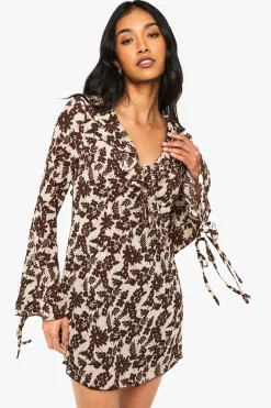Robe chemise en chiffon à volants floraux