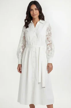 Robe Chemise En Coton Avec Dentelle Et Ceinture