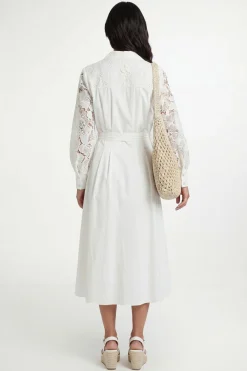 Robe Chemise En Coton Avec Dentelle Et Ceinture